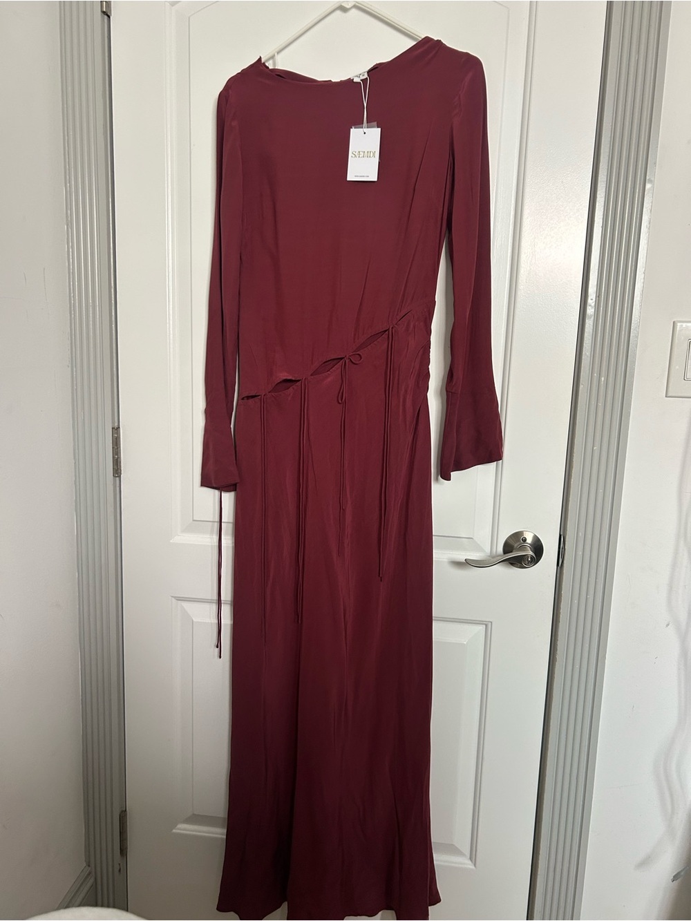 SAEMDI Long Sleeve Asymmetrical Bow Maxi Dress Size M NWT chic feminine 90s - Picture 2 of 14